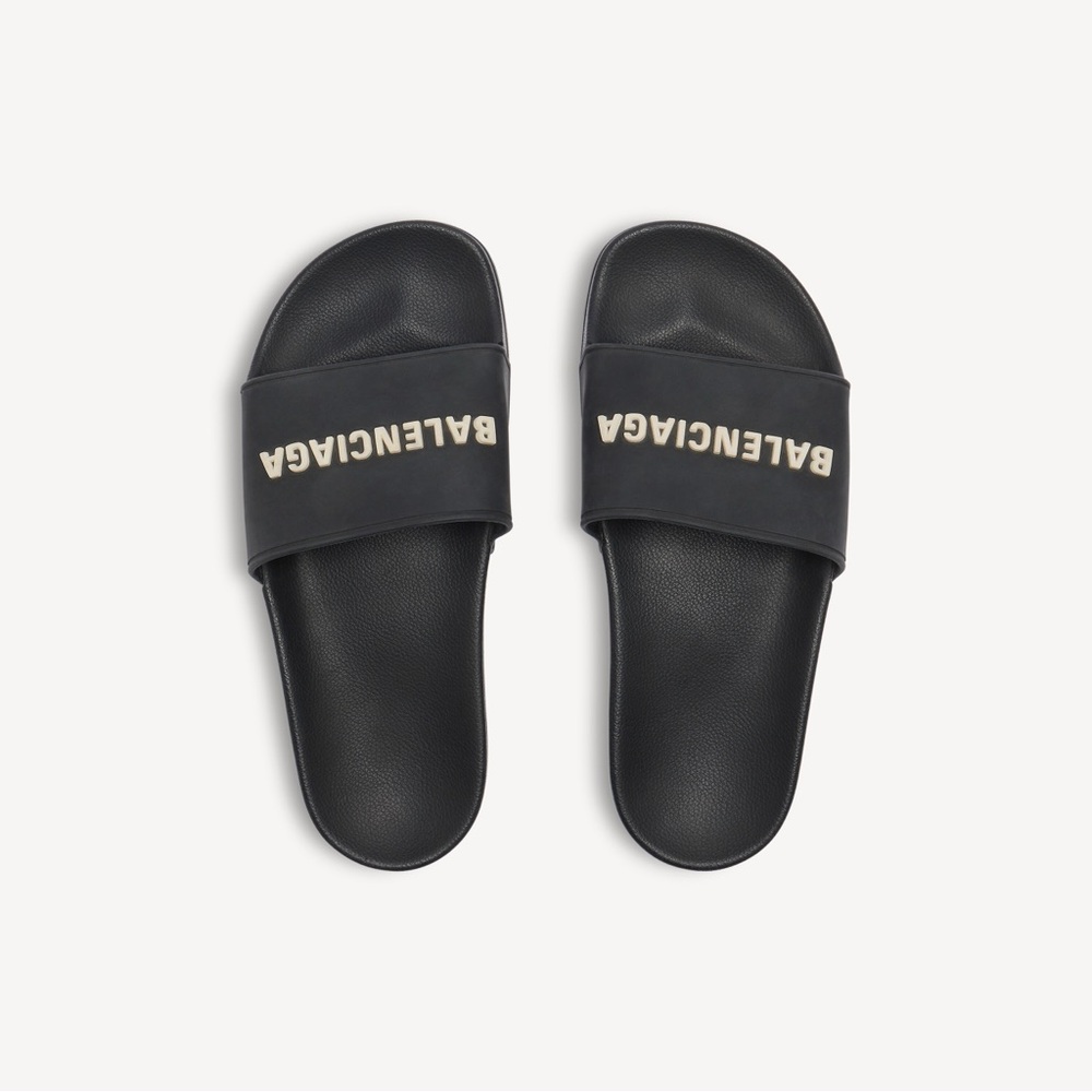 Balenciaga Women’s Pool Slide Sandals Black with Logo | US 9